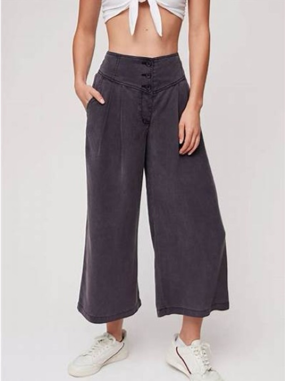 High-Waist Wide-Leg Crop Pants in Charcoal